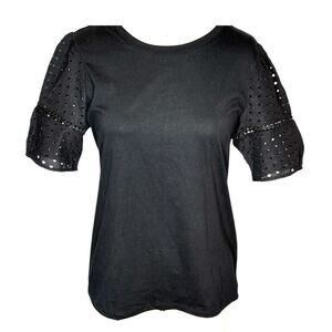 Ann Taylor Black Eyelet Short Sleeves Tee Shirt Top Size M